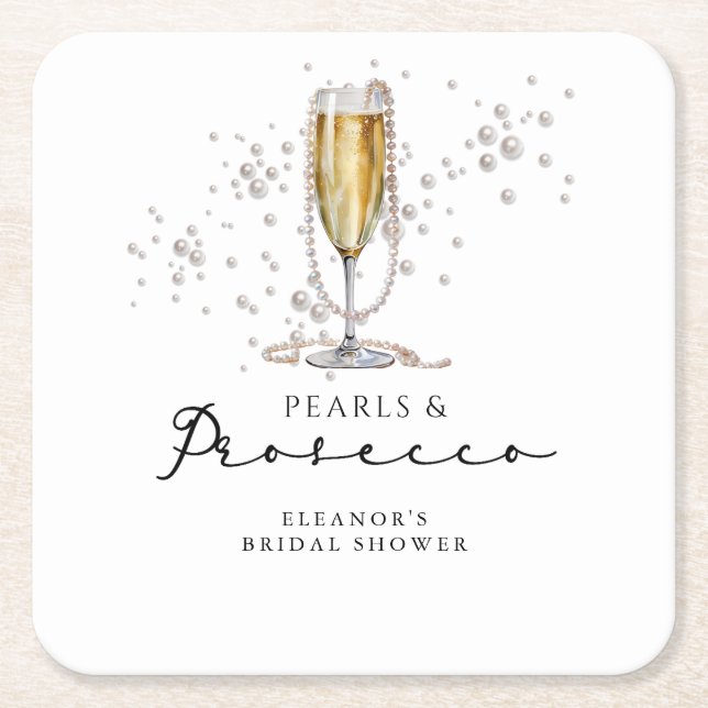 Pärlor & Prosecco Bröllopsdusch Underlägg Papper Kvadrat (Framsidan)