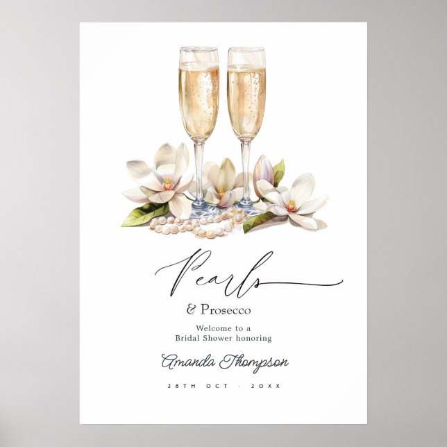 Pärlor & Prosecco Bröllopsdusch Välkomstskylt Poster (Framsidan)