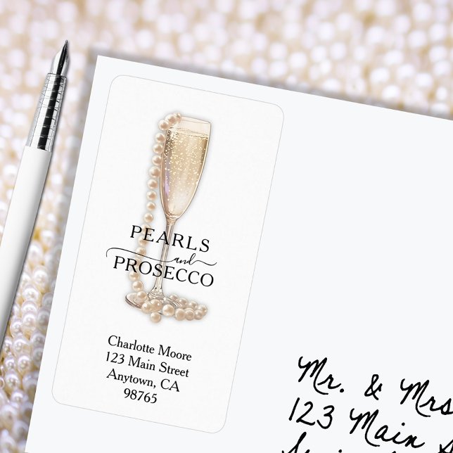 Pärlor & Prosecco Bröllopsfest Returadress Adressetikett (Pearls & Prosecco Bridal Shower Return Address Labels)
