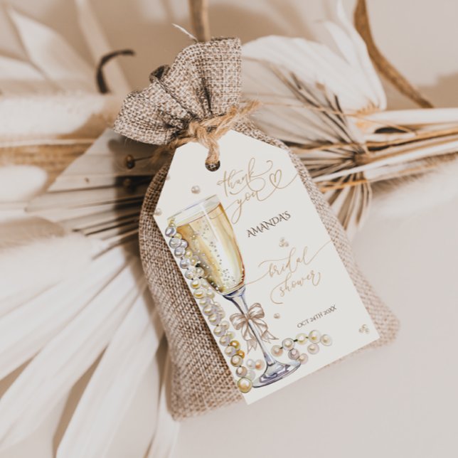 Pärlor & Prosecco Bröllopsfest Tack Presentetikett (Skapare uppladdad)