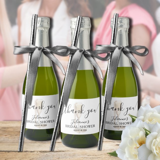 Pärlor & Prosecco Bröllopsfest Tacksamhet (Pearls & Prosecco bridal shower thank you personalized mini champagne bottle labels)