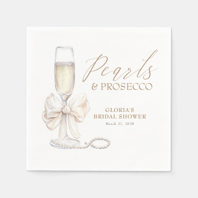 Pärlor & Prosecco Bröllopsfest Vit Slöja Pappersservett (Framsidan)