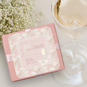 Pärlor & Prosecco Brudslöja Bröllopsduschpresent Fyrkantigt Klistermärke