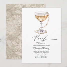 Pärlor & Prosecco Champagne Bröllopsdusch Inbjudningar