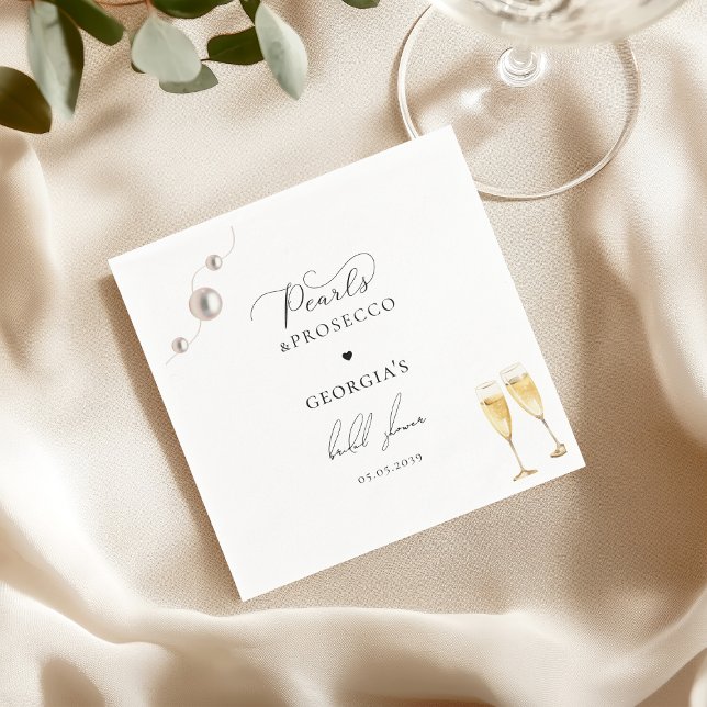 Pärlor Prosecco Champagne Elegant Bröllopsdusch   Pappersservett (Skapare uppladdad)