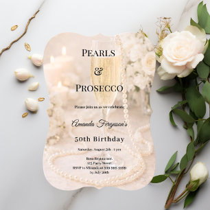 Pärlor Prosecco Champagne elegant födelsedag Inbjudningar