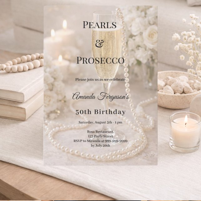 Pärlor Prosecco Champagne elegant lyx födelsedag  Inbjudningar (Skapare uppladdad)