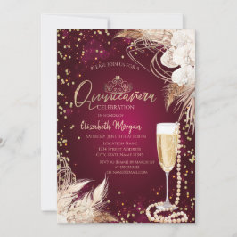 Pärlor Prosecco Diamanter Boho Blommor Quinceañera Inbjudningar