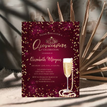 Pärlor Prosecco Diamanter BurgunderQuinceañera