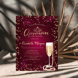 Pärlor Prosecco Diamanter BurgunderQuinceañera Inbjudningar
