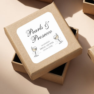 Pärlor & Prosecco Elegant Bröllopsdusch Fyrkantigt Klistermärke