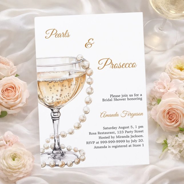 Pärlor Prosecco elegant Bröllopsdusch Inbjudningar (Skapare uppladdad)