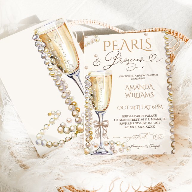 Pärlor & Prosecco Elegant Bröllopsdusch  Inbjudningar (Skapare uppladdad)