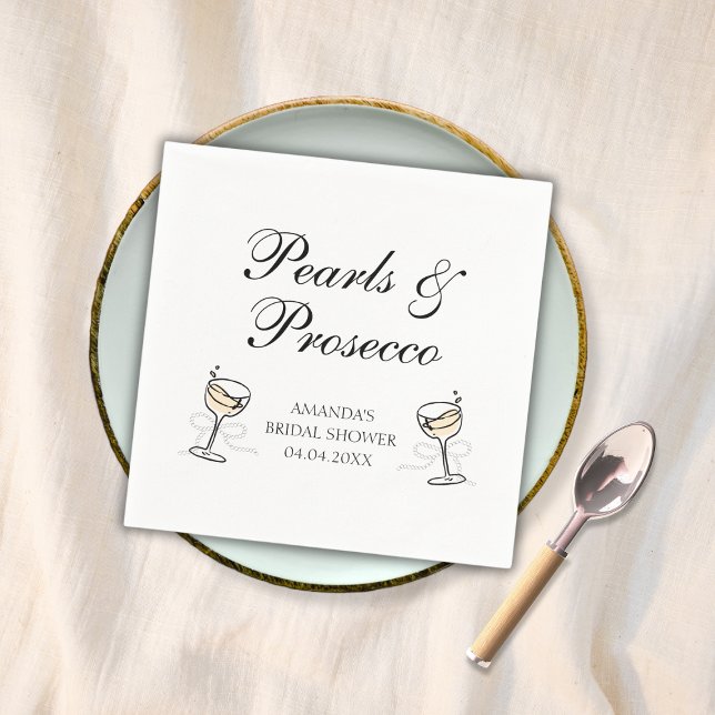 Pärlor & Prosecco Elegant Bröllopsdusch Pappersservett (Pearls & Prosecco Elegant Bridal Shower Napkins)