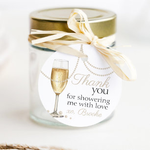 Pärlor Prosecco elegant Bröllopsdusch tack Gåvor Etiketter