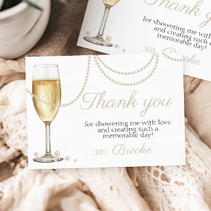 Pärlor Prosecco elegant Bröllopsdusch tack Kort