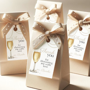 Pärlor Prosecco elegant Bröllopsdusch tack Presentetikett