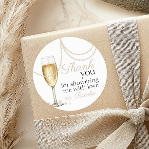 Pärlor Prosecco elegant Bröllopsdusch tack Runt Klistermärke