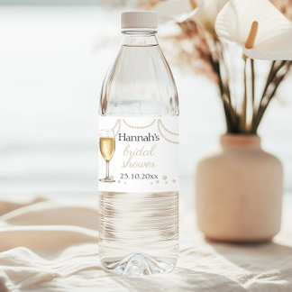 Pärlor Prosecco elegant Bröllopsdusch tack Vattenflaskor Etikett