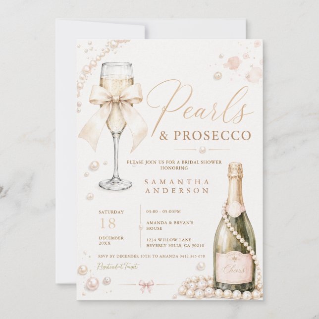 Pärlor & Prosecco Elegant Coquette Inbjudningar (Framsida)