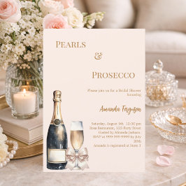 Pärlor Prosecco elfenbensros bröllopsdusch Inbjudningar