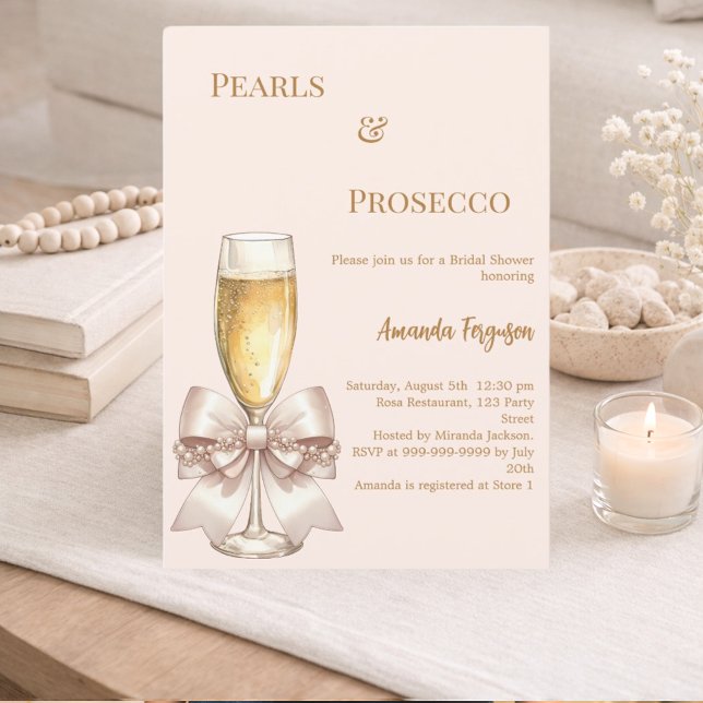 Pärlor Prosecco elfenbensros bröllopsdusch Inbjudningar (Skapare uppladdad)