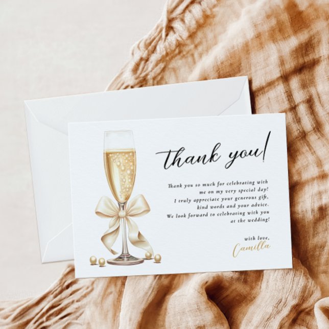 Pärlor & Prosecco Guld Bröllopsdusch Tack Kort (Skapare uppladdad)