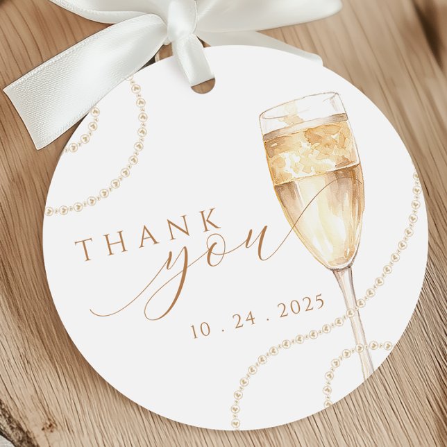 Pärlor & Prosecco Guld Bröllopsfest Förmånsetikett Gåvor Etiketter (Skapare uppladdad)