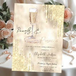 Pärlor Prosecco Guld Glitterdroppar Bröllopsdusch Inbjudningar