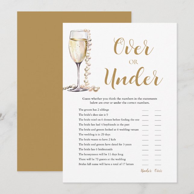 Pärlor & Prosecco Över eller Under Bröllopsduschsp Inbjudningar (Fram/baksida)