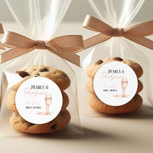 Pärlor & Prosecco Rosa Bröllopsdusch Runt Klistermärke