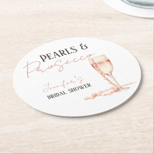 Pärlor & Prosecco Rosa Bröllopsdusch Underlägg Papper Rund