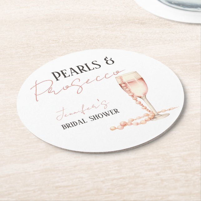Pärlor & Prosecco Rosa Bröllopsdusch Underlägg Papper Rund (Vinklad)
