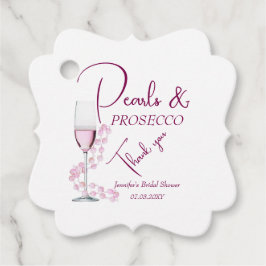 Pärlor & Prosecco Rosa Champagne Bröllopsfest Gåvor Etiketter