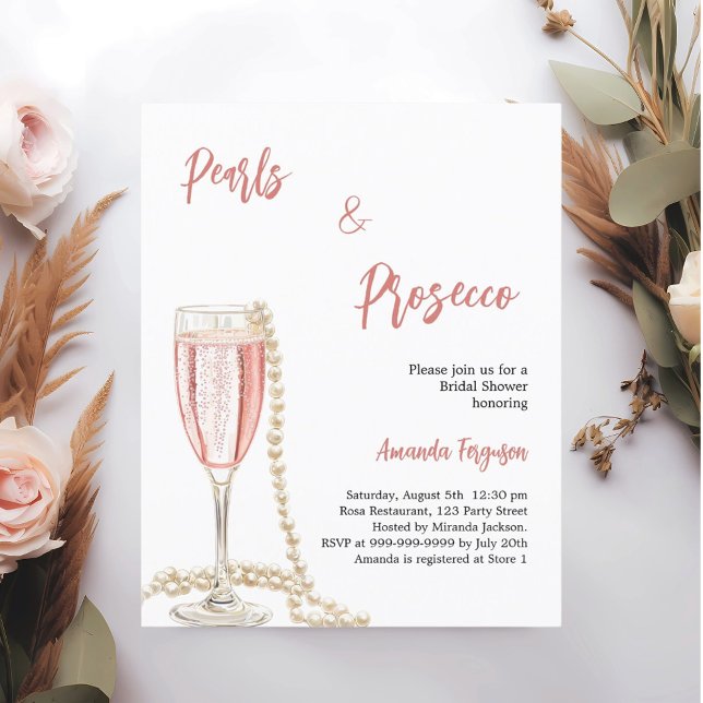 Pärlor Prosecco rosa chic Bröllopsfest-inbjudan (Skapare uppladdad)