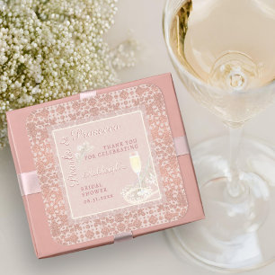 Pärlor & Prosecco Rose Guld Bröllopsdusch Förmån Fyrkantigt Klistermärke
