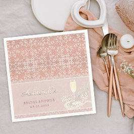 Pärlor & Prosecco Rose Guld & Rosabröllop Duscha Pappersservett