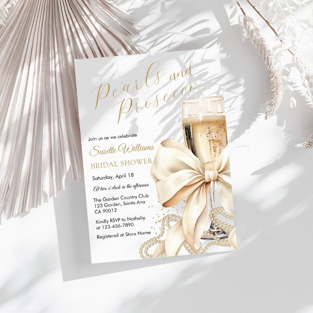 Pärlor & Prosecco slinga Bröllopsdusch Inbjudan (Prosecco & Pearls Bridal Shower Invitation)