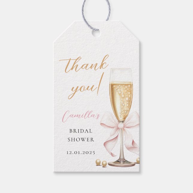 Pärlor & Prosecco slinga Bröllopsdusch Presentetikett (Framsidan)