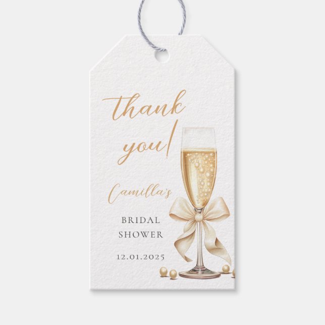 Pärlor & Prosecco slinga Bröllopsdusch Presentetikett (Framsidan)