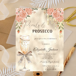 Pärlor Prosecco slinga glitterdroppar boho rosor Inbjudningar