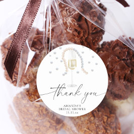 Pärlor & Prosecco - tack bröllopsdusch Runt Klistermärke