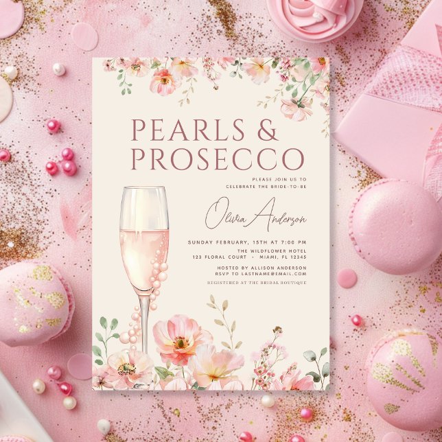Pärlor & Prosecco Vildblomma Bröllopsdusch  Inbjudningar (Skapare uppladdad)