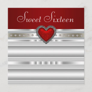 Pärlor Ruby Red Heart Sweet Sixteen Födelsedag Inbjudningar