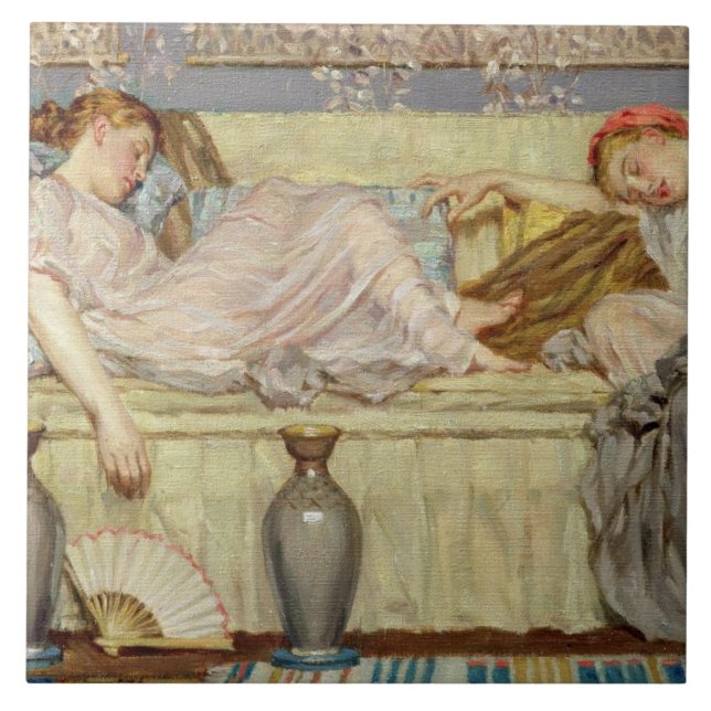 Pärlor (studie), c.1875 (olja på kanfas) kakelplatta (Framsidan)