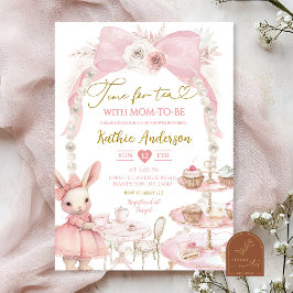 Pärlrosa band Coquette kanin Baby Shower Inbjudningar
