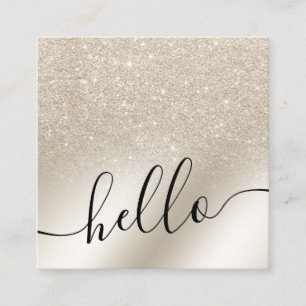 Pärlstensfärgad metallisk hej i glitter fyrkantigt visitkort