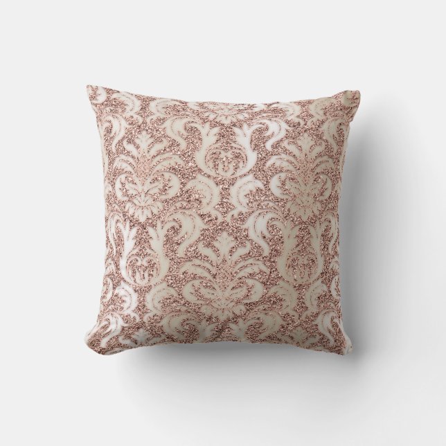 Parly Ivory Damask Rosa ros Guld Glitter Metalli Kudde (Framsida)