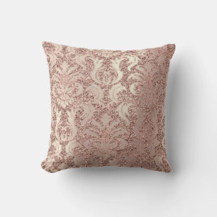 Parly Metall Damask Rosa ros Guld  Glitter Kudde