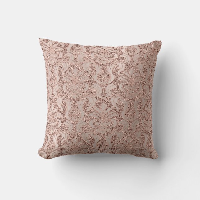 Parly Metall Damask Rosa ros Guld Glitter lyxiury Kudde (Framsida)